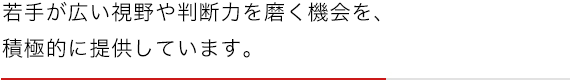 若手が広い視野や判断力を磨く機会を、積極的に提供しています。